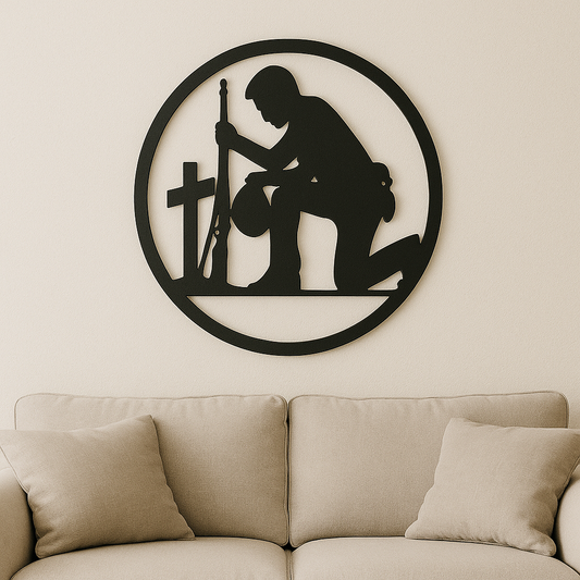 Kneeling Soldier Metal Art — Honor and Remembrance