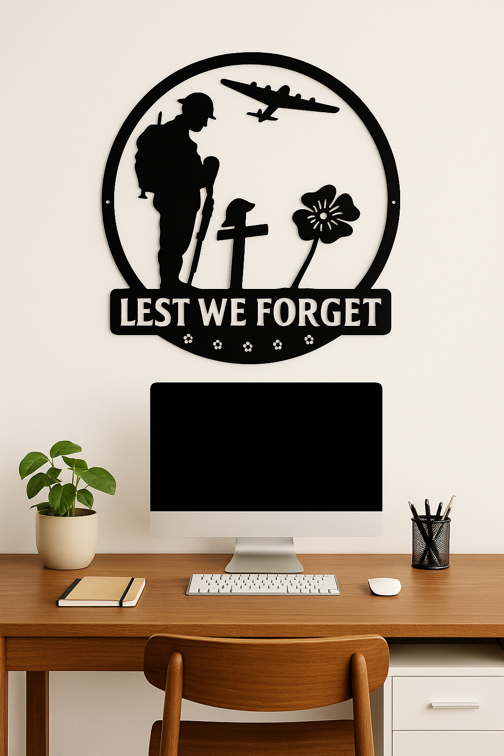 Lest We Forget Bomber Edition — Soldier & Poppy Metal Art | CNC Plasma Cut Memorial Piece