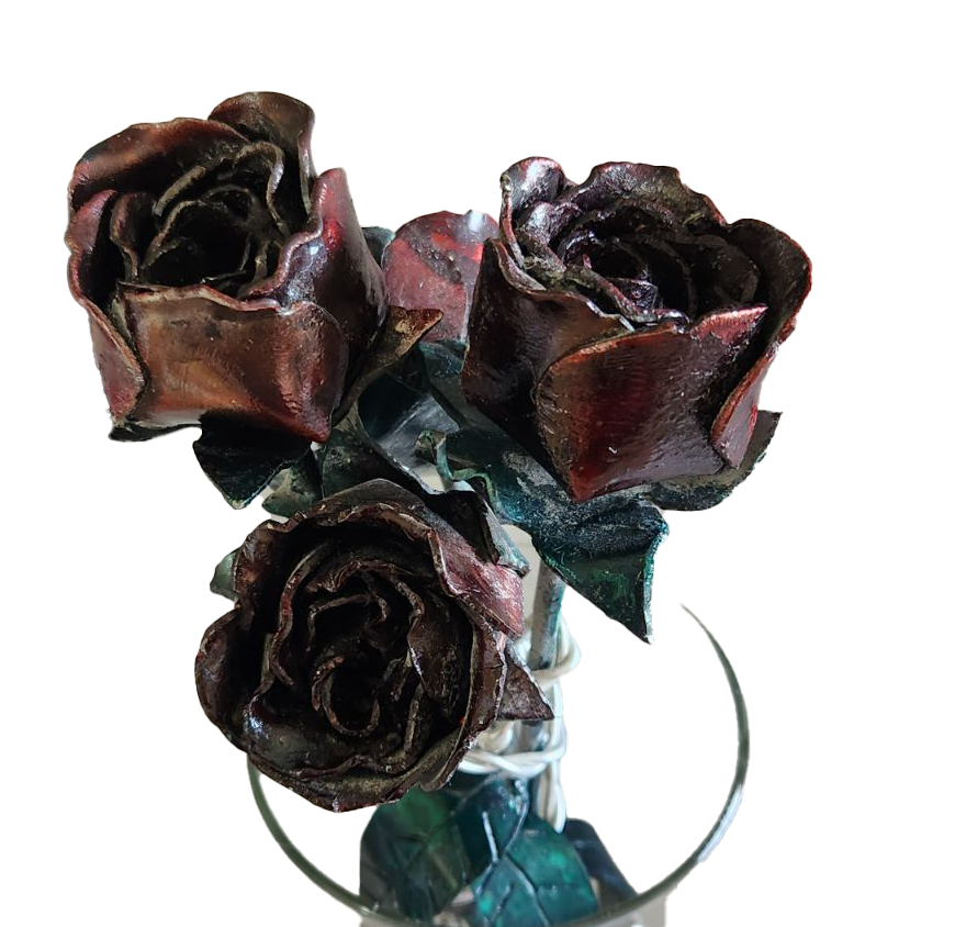Hand Crafted Metal Roses (in Glass case)