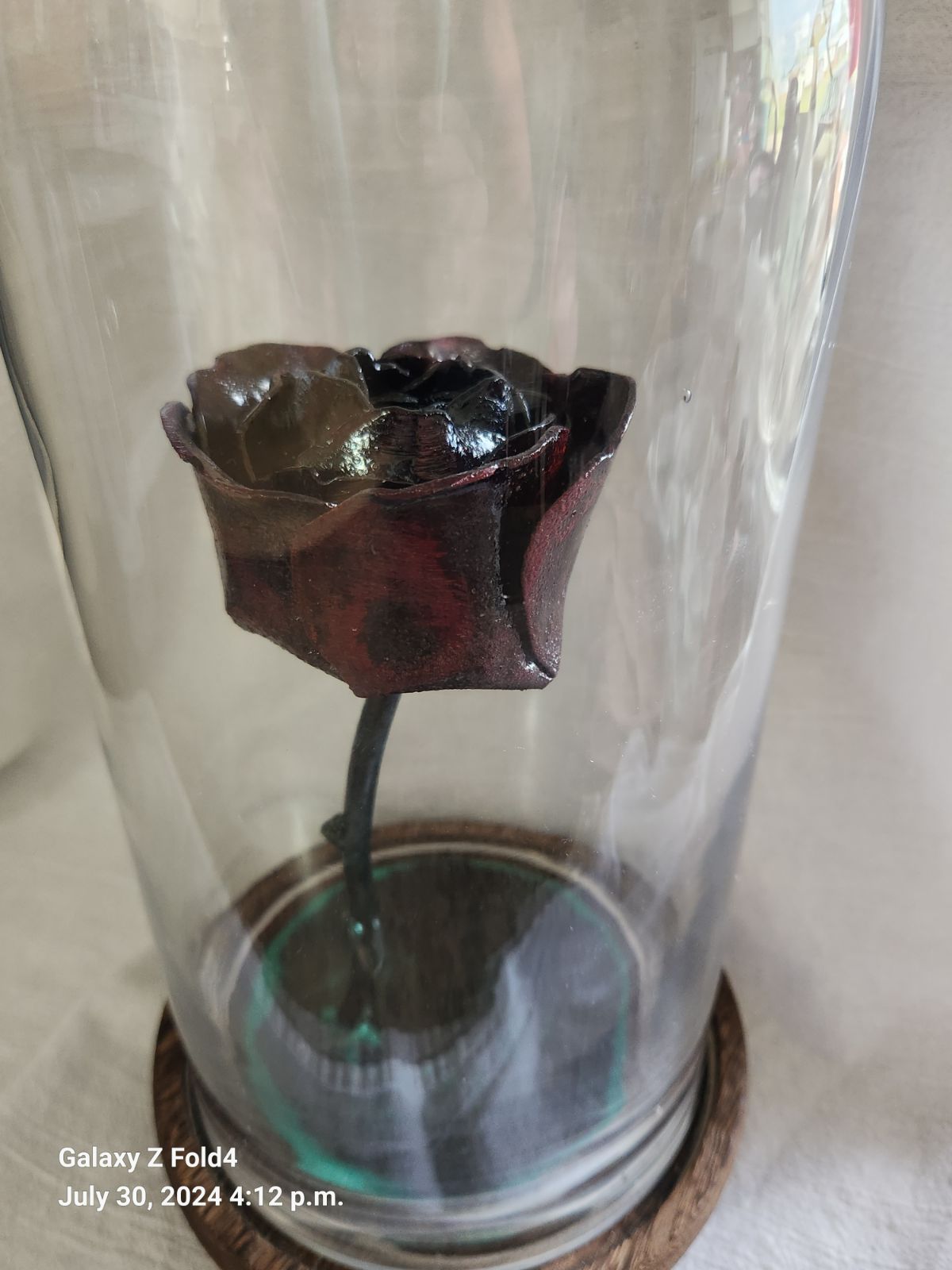 Hand Crafted Metal Roses (in Glass case)