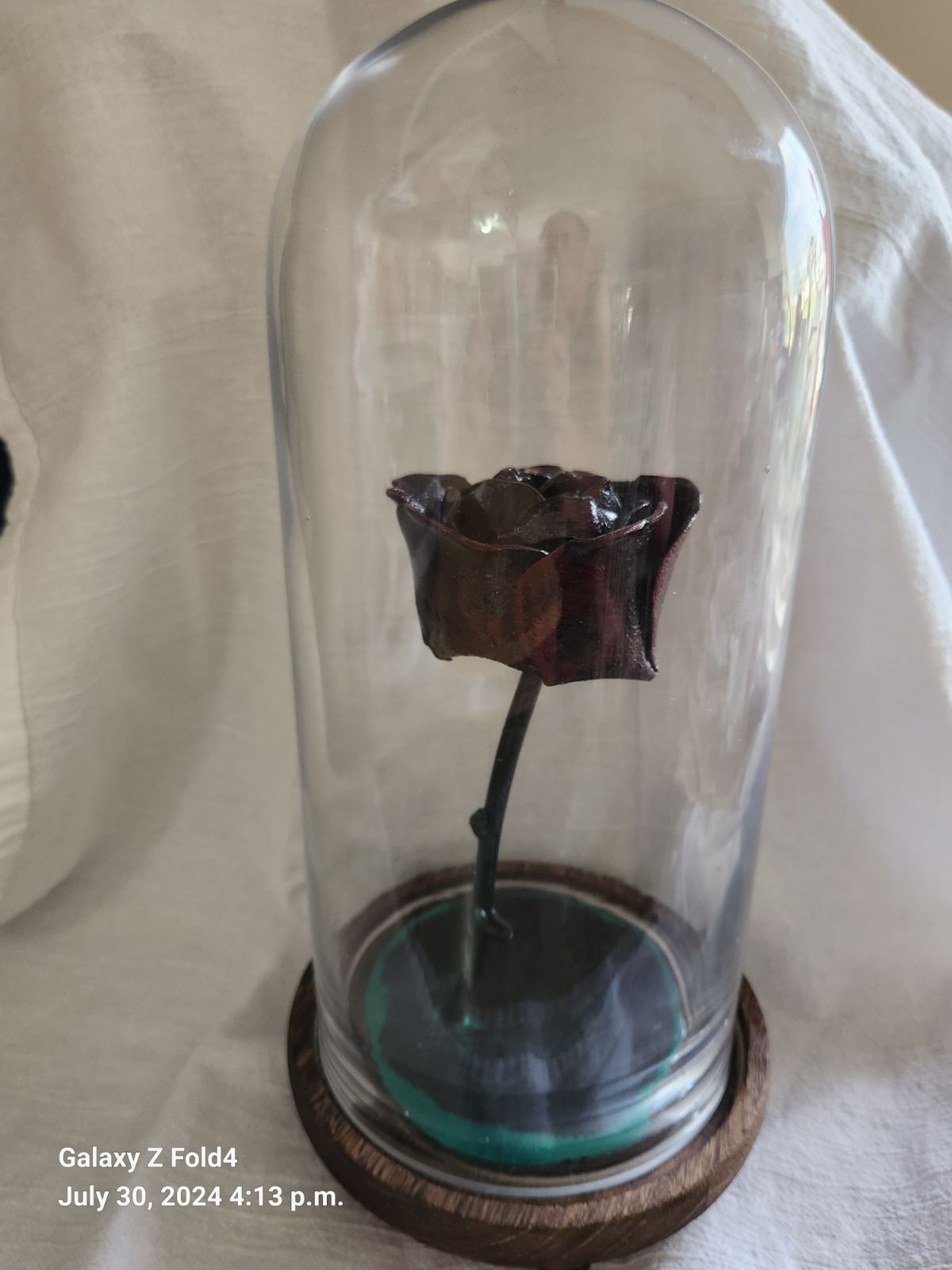 Hand Crafted Metal Roses (in Glass case)