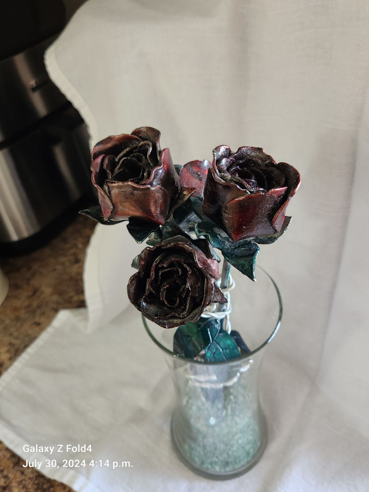 Hand Crafted Metal Roses (in Glass case)